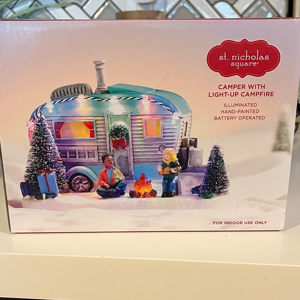 St. Nicholas Square Illuminated Camper with Campfire